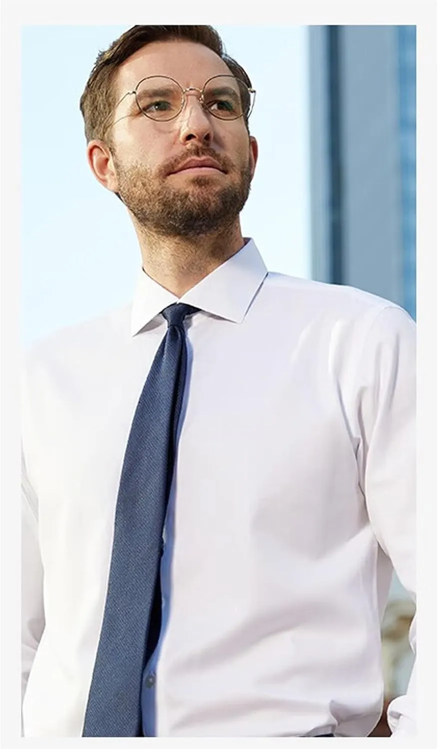 Men's Dress Shirts Wrinkle-Free Long Sleeve Stretch Solid Formal Business Spread Collar Regular fit Shirt