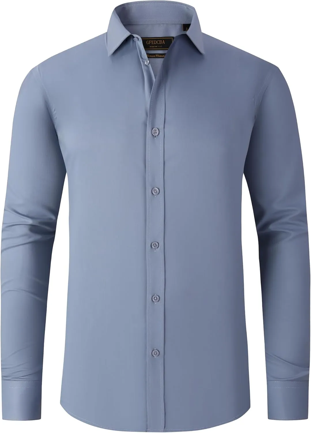 Men's Dress Shirts Wrinkle-Free Long Sleeve Stretch Solid Formal Business Spread Collar Regular fit Shirt