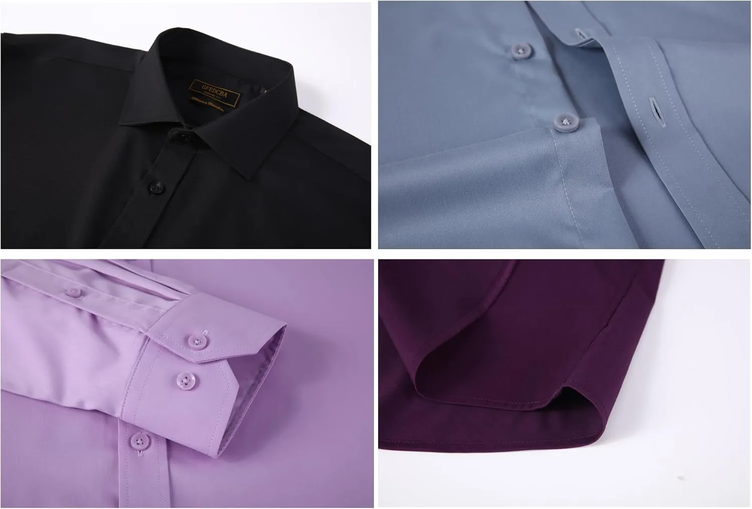 Men's Dress Shirts Wrinkle-Free Long Sleeve Stretch Solid Formal Business Spread Collar Regular fit Shirt