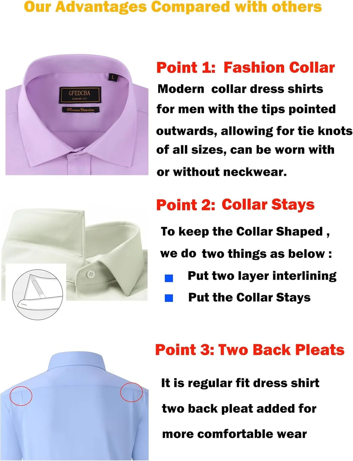 Men's Dress Shirts Wrinkle-Free Long Sleeve Stretch Solid Formal Business Spread Collar Regular fit Shirt
