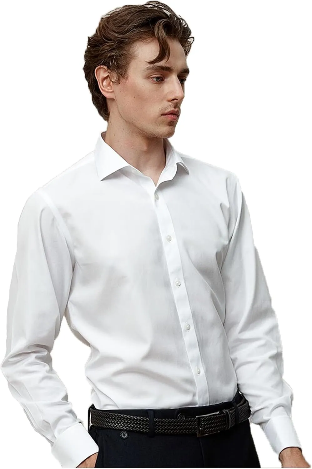 Men's Dress Shirts Wrinkle-Free Long Sleeve Stretch Solid Formal Business Spread Collar Regular fit Shirt