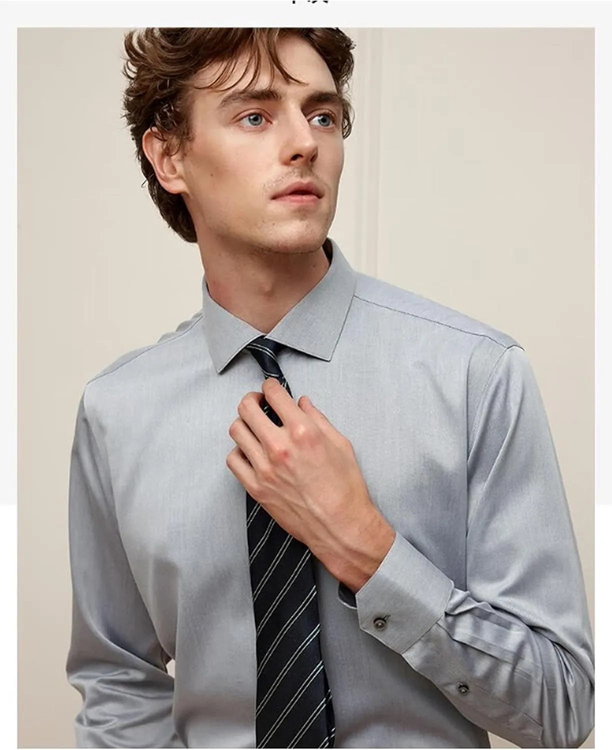 Men's Dress Shirts Wrinkle-Free Long Sleeve Stretch Solid Formal Business Spread Collar Regular fit Shirt