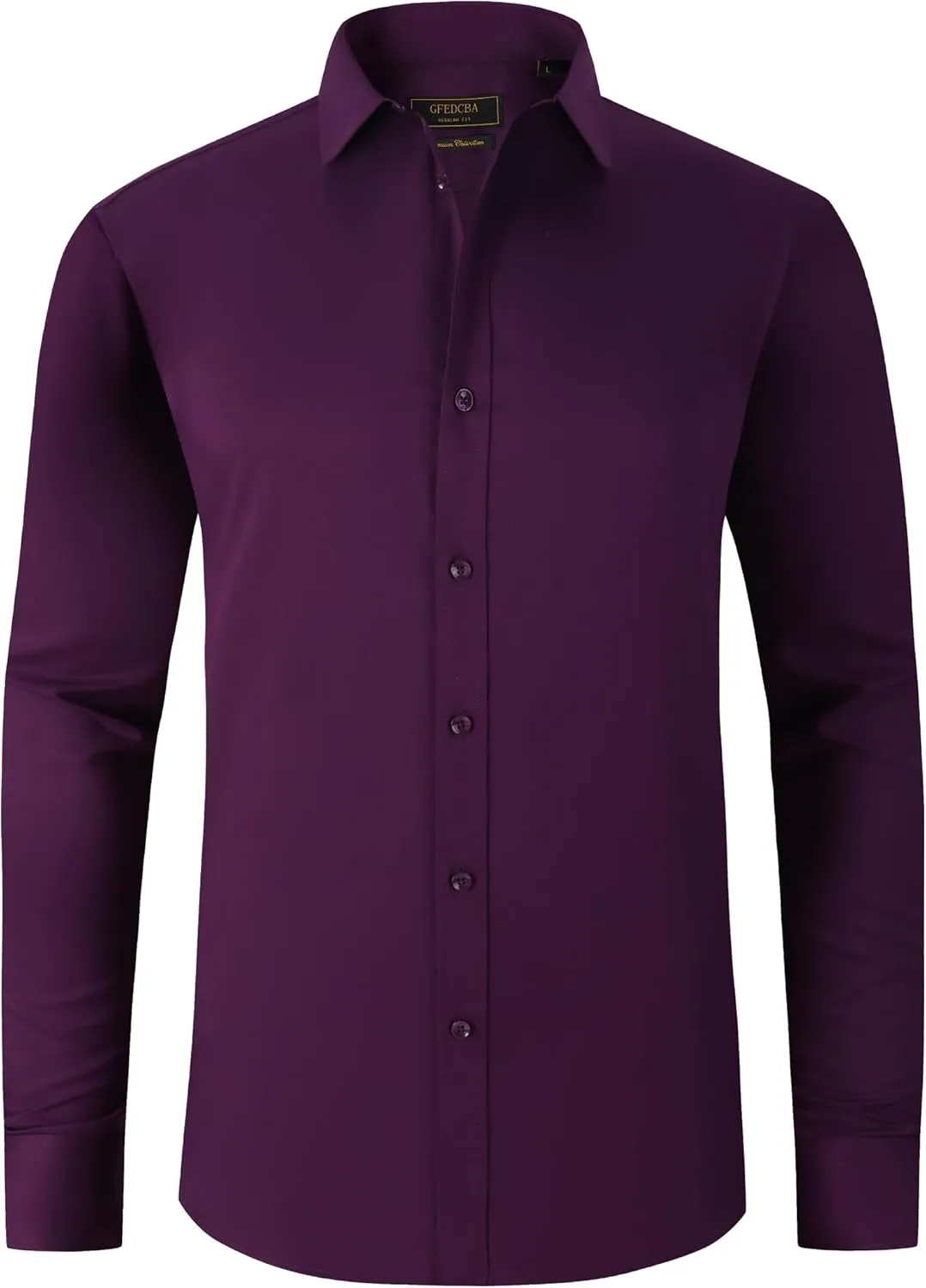 Men's Dress Shirts Wrinkle-Free Long Sleeve Stretch Solid Formal Business Spread Collar Regular fit Shirt