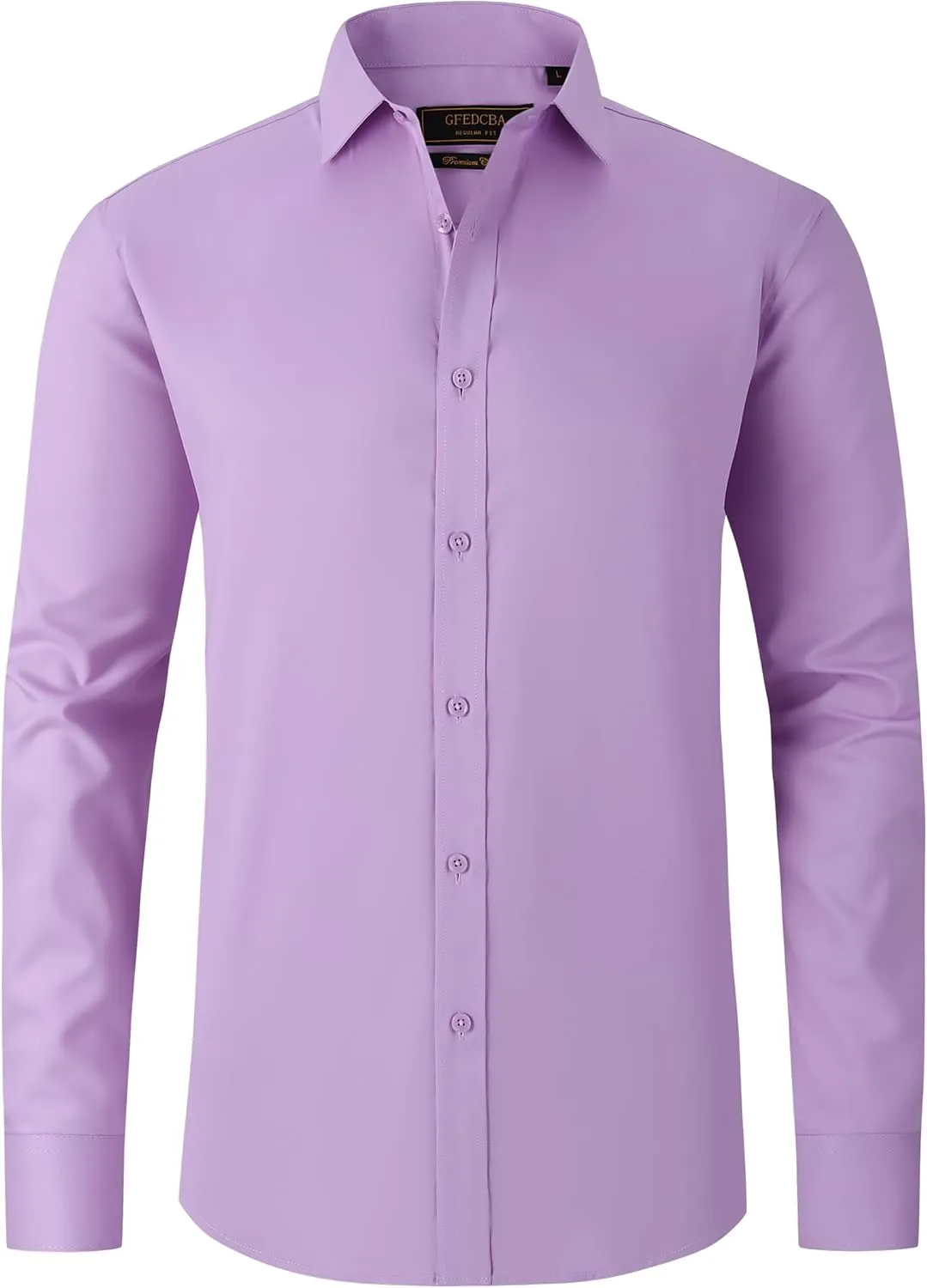 Men's Dress Shirts Wrinkle-Free Long Sleeve Stretch Solid Formal Business Spread Collar Regular fit Shirt