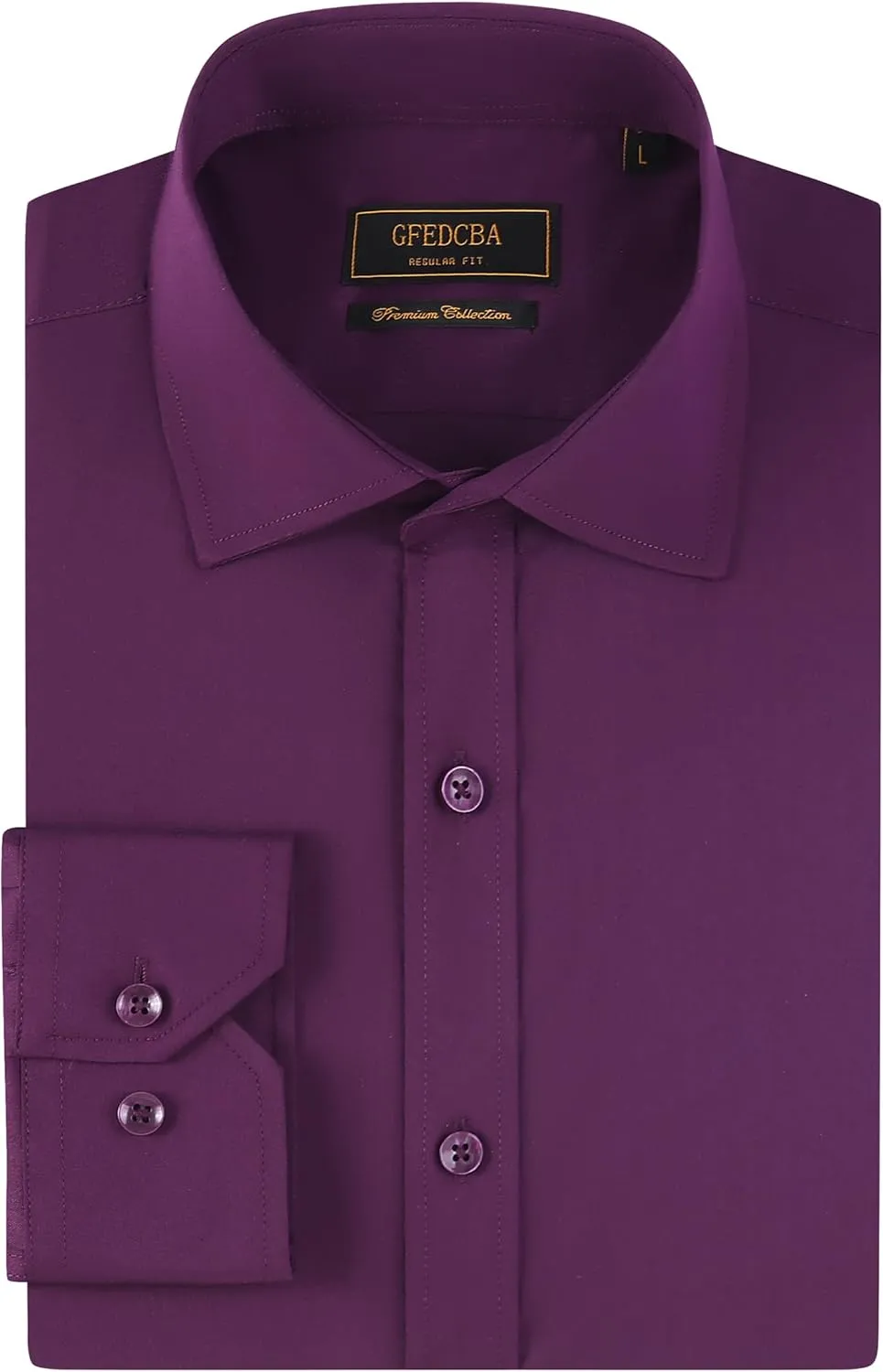 Men's Dress Shirts Wrinkle-Free Long Sleeve Stretch Solid Formal Business Spread Collar Regular fit Shirt