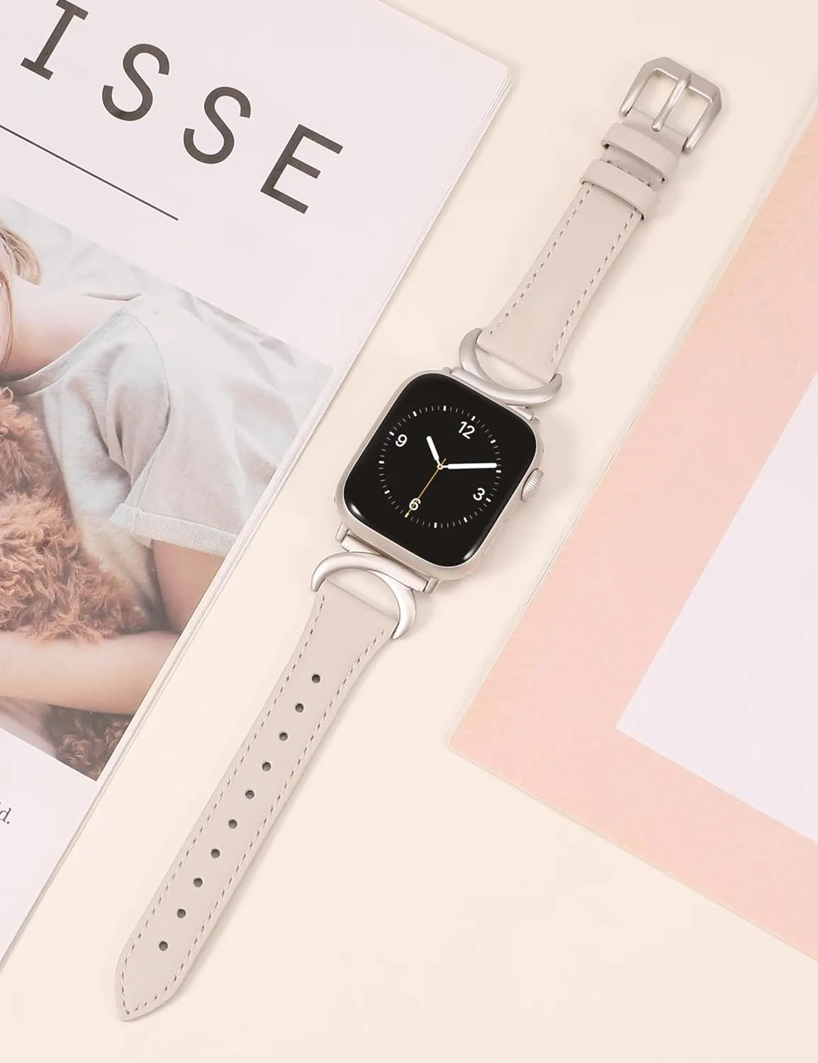 Minyee Leather Bands Compatible with Apple Watch Band 41mm 40mm 38mm 42mm 44mm 45mm 46mm 49mm Women, Slim Thin Dressy Strap with C-Shape Metal Buckle for iWatch Series 10 9 Ultra SE 8 7 6 5 4 3 2 1