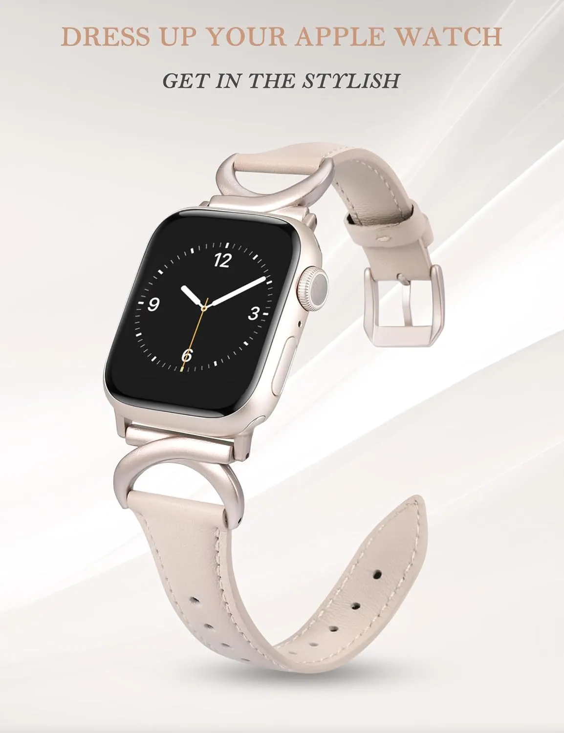 Minyee Leather Bands Compatible with Apple Watch Band 41mm 40mm 38mm 42mm 44mm 45mm 46mm 49mm Women, Slim Thin Dressy Strap with C-Shape Metal Buckle for iWatch Series 10 9 Ultra SE 8 7 6 5 4 3 2 1