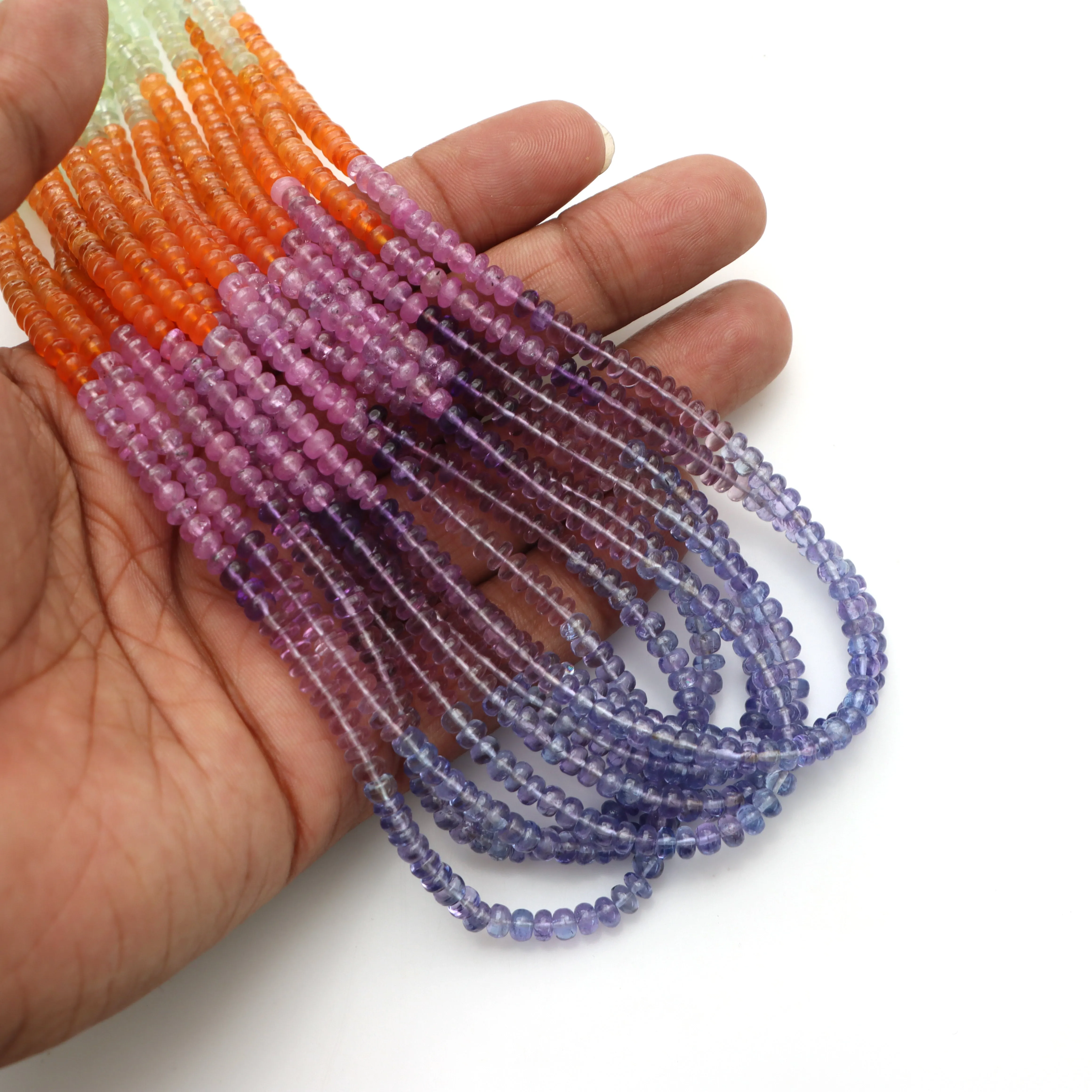 Mix Precious & Semi-Precious Smooth Rondelle Beads, 4.5 mm, Precious and Semi-Precious Beads , 18 Inches Full Strand, Price Per Strand