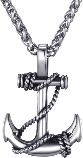 MOO&LEE Mens Stainless Steel Nautical Anchor Necklace Vintage Navy Mooring Rope Anchor Pendant with 24 Inches Link Chain