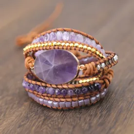 Natural Crystal Quartz Charm Leather Wrap Bracelets
