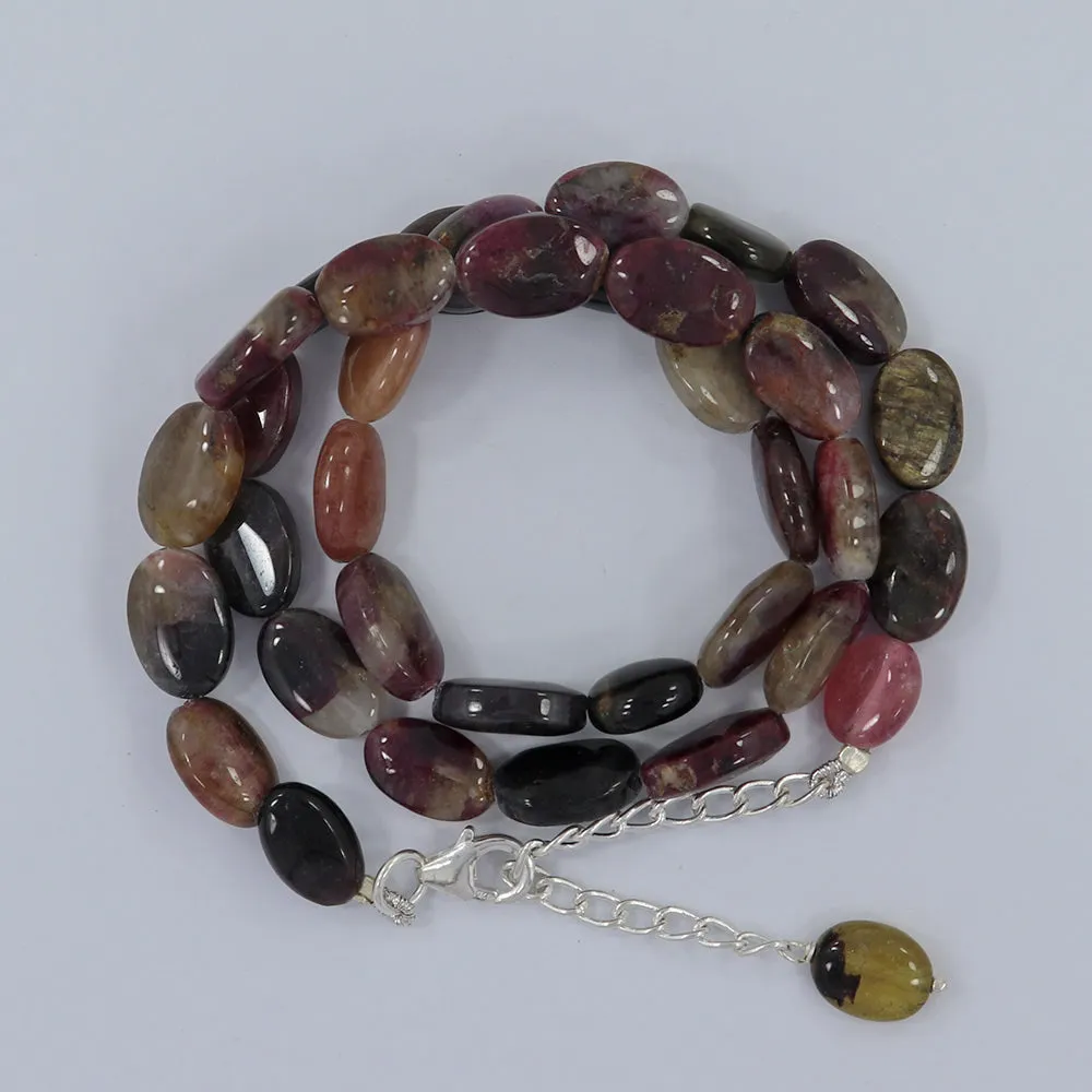 Natural Oval Cabochon Multi-Color Tourmaline Beads Necklace