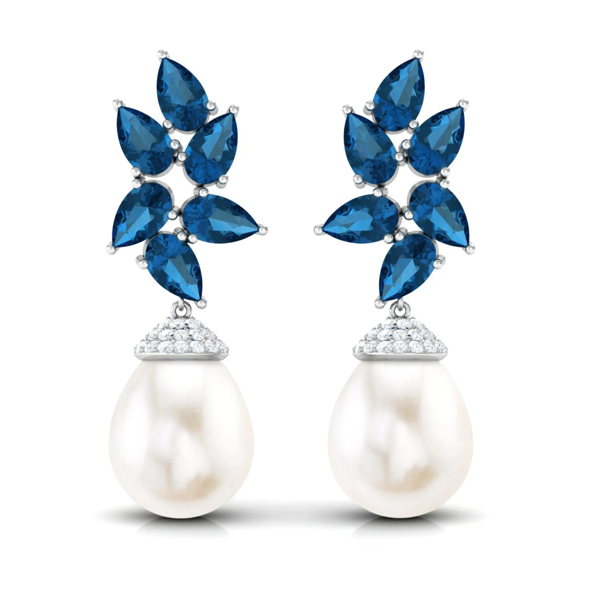 Nature Inspired Freshwater Pearl Drop Earrings with London Blue Topaz
