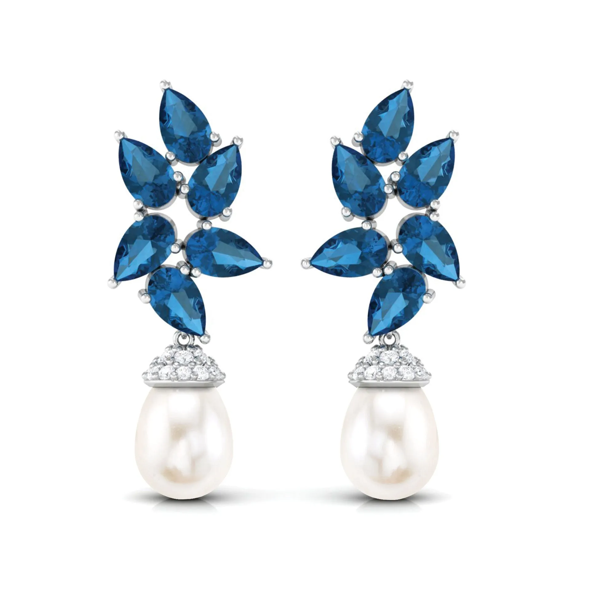 Nature Inspired Freshwater Pearl Drop Earrings with London Blue Topaz