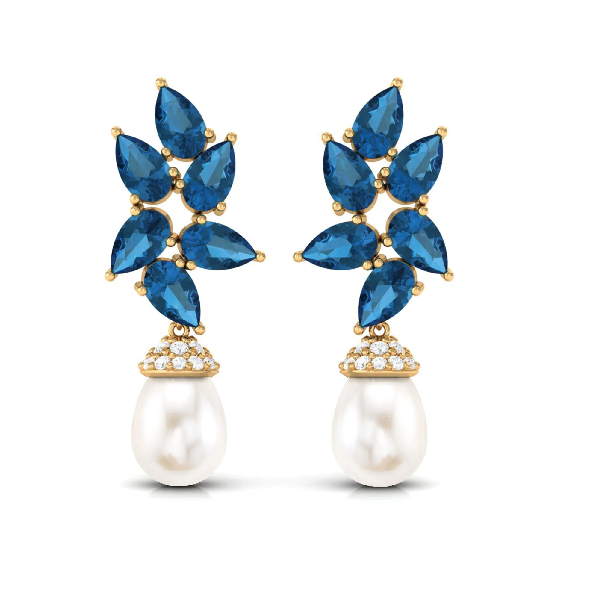Nature Inspired Freshwater Pearl Drop Earrings with London Blue Topaz
