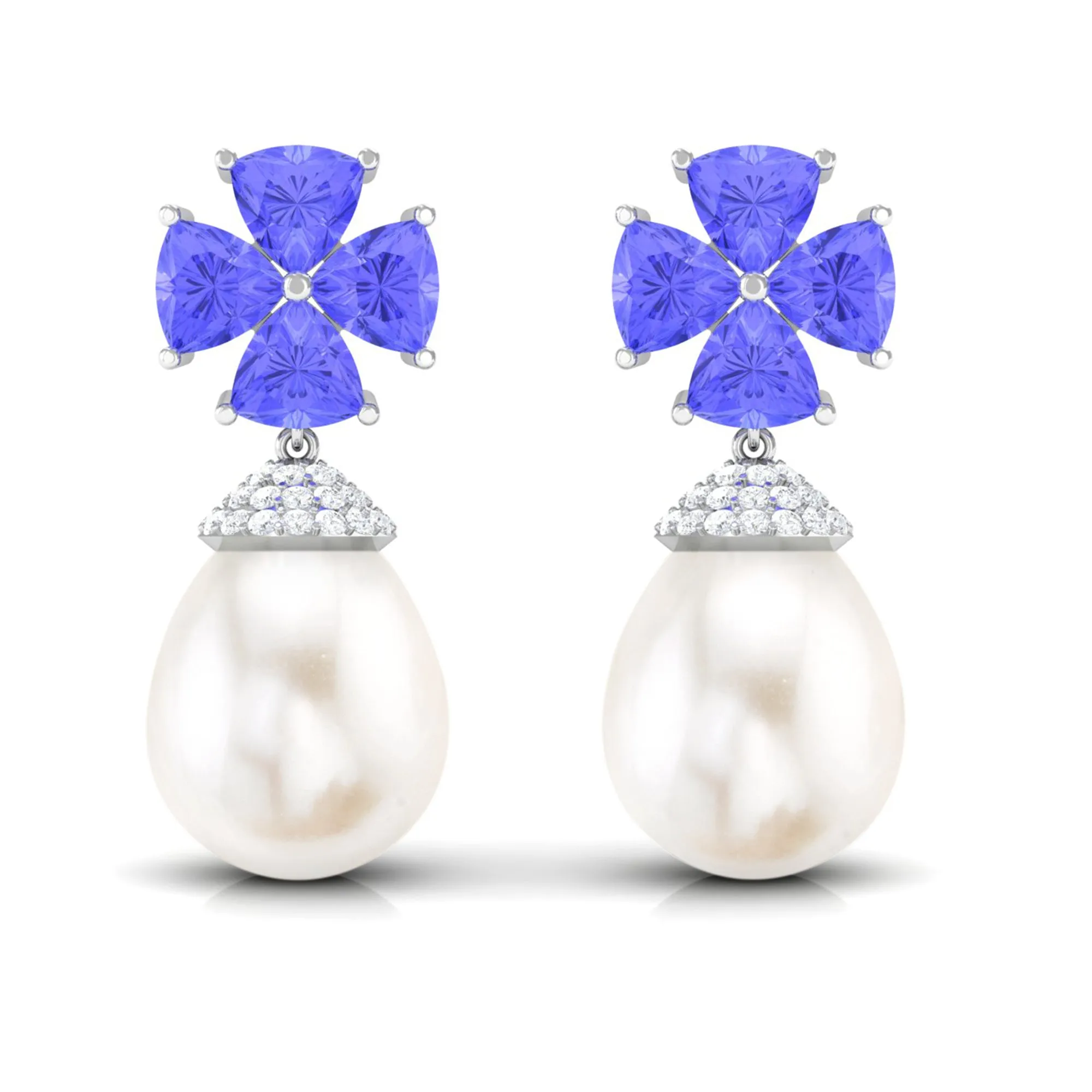 Nature Inspired Freshwater Pearl Drop Earrings with Tanzanite