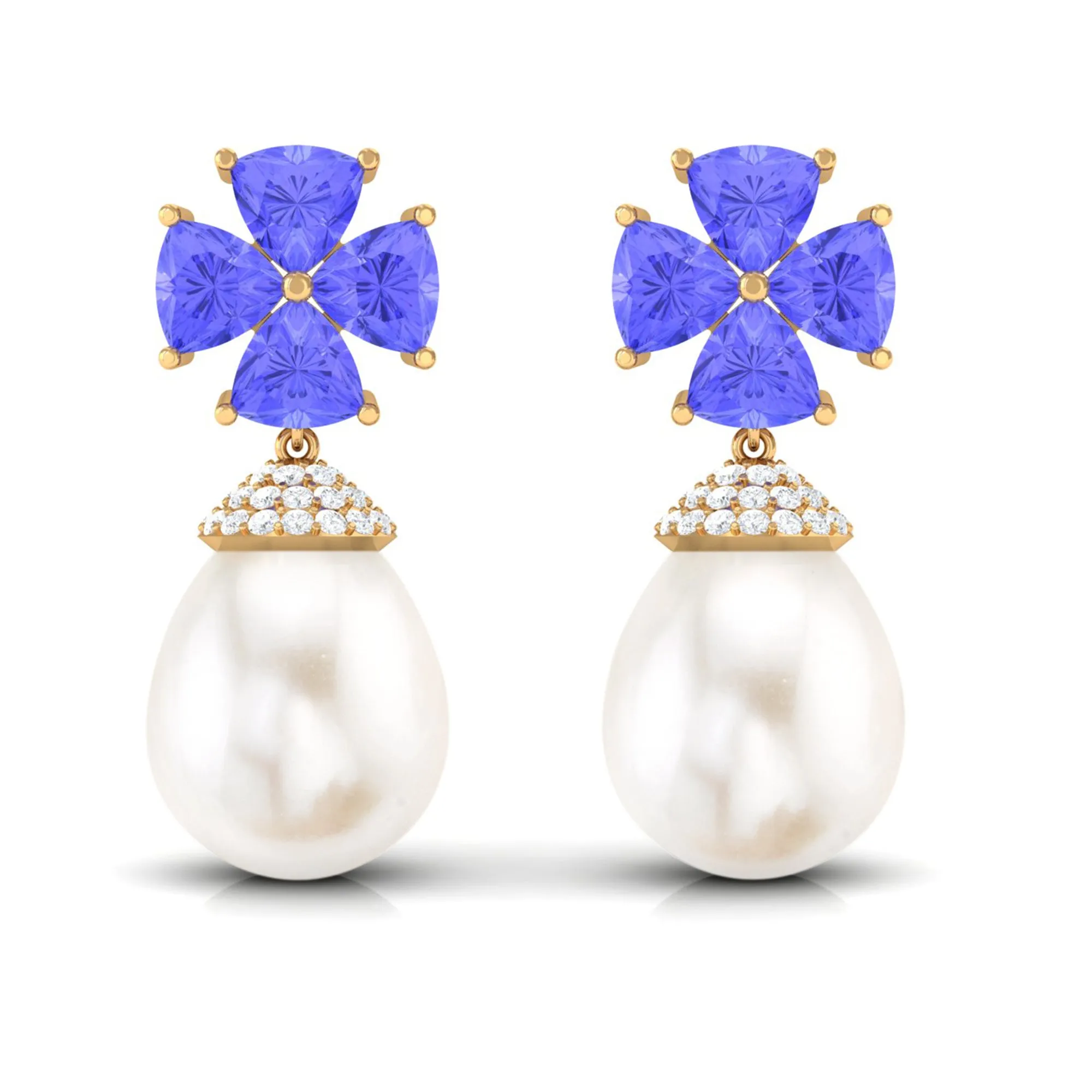 Nature Inspired Freshwater Pearl Drop Earrings with Tanzanite