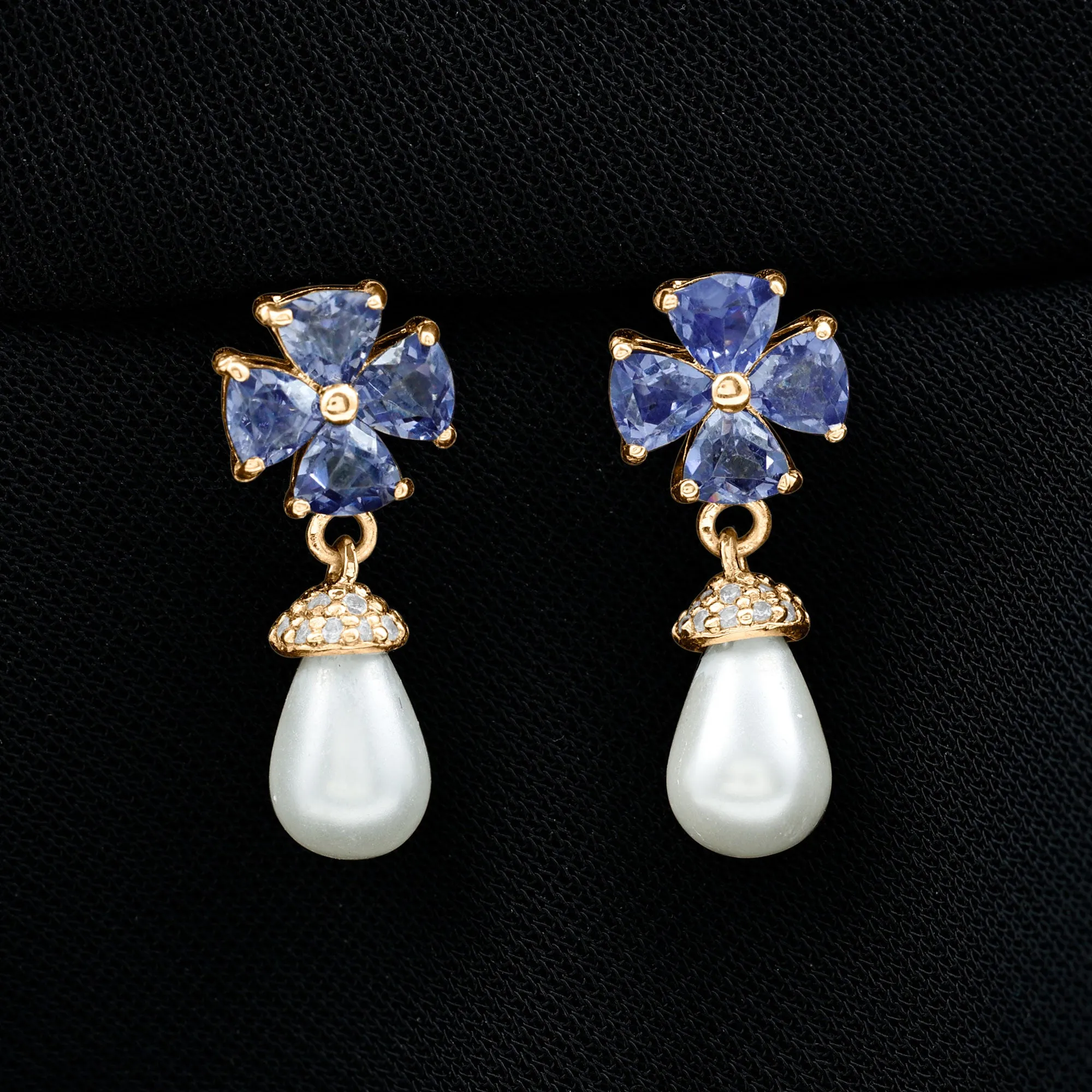 Nature Inspired Freshwater Pearl Drop Earrings with Tanzanite