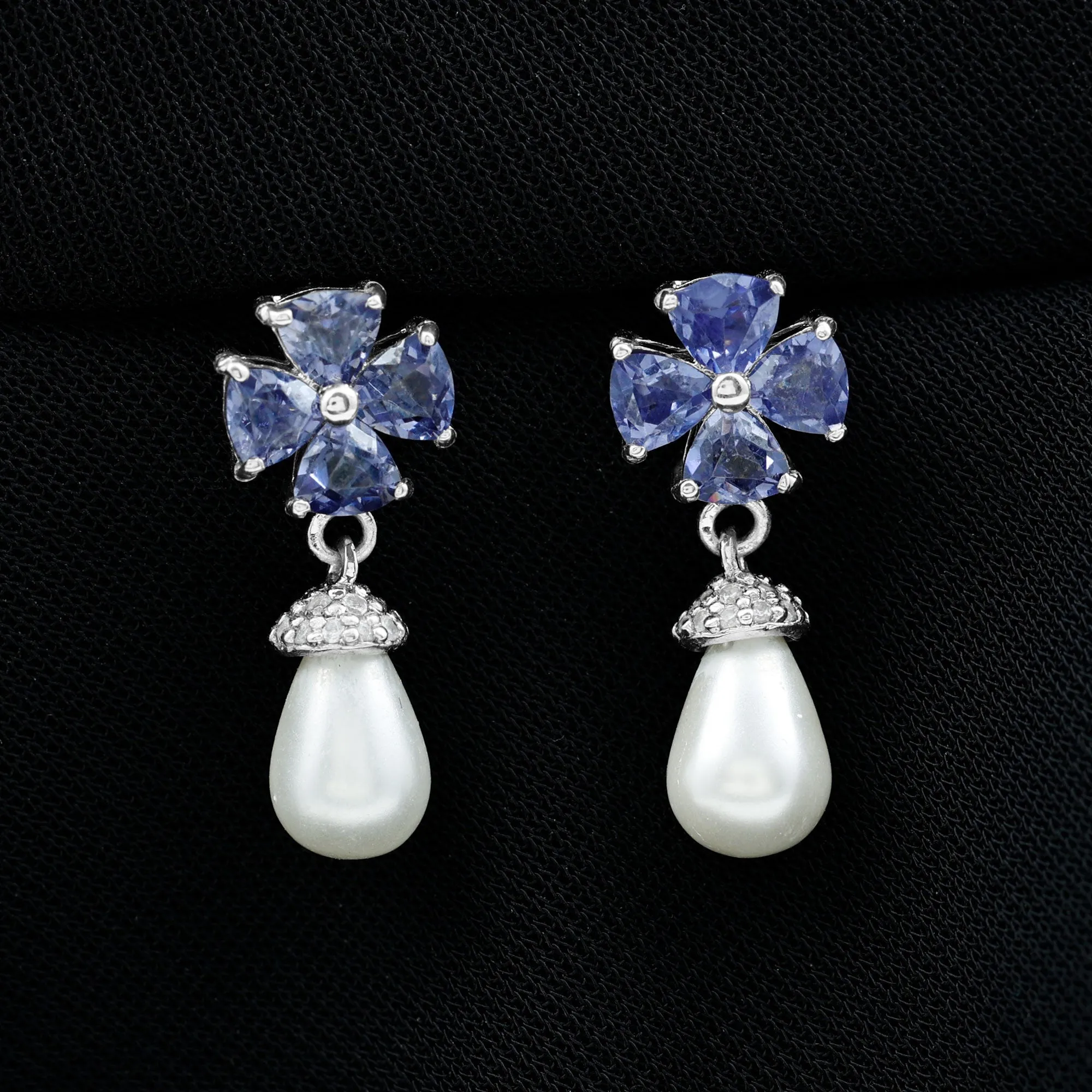 Nature Inspired Freshwater Pearl Drop Earrings with Tanzanite