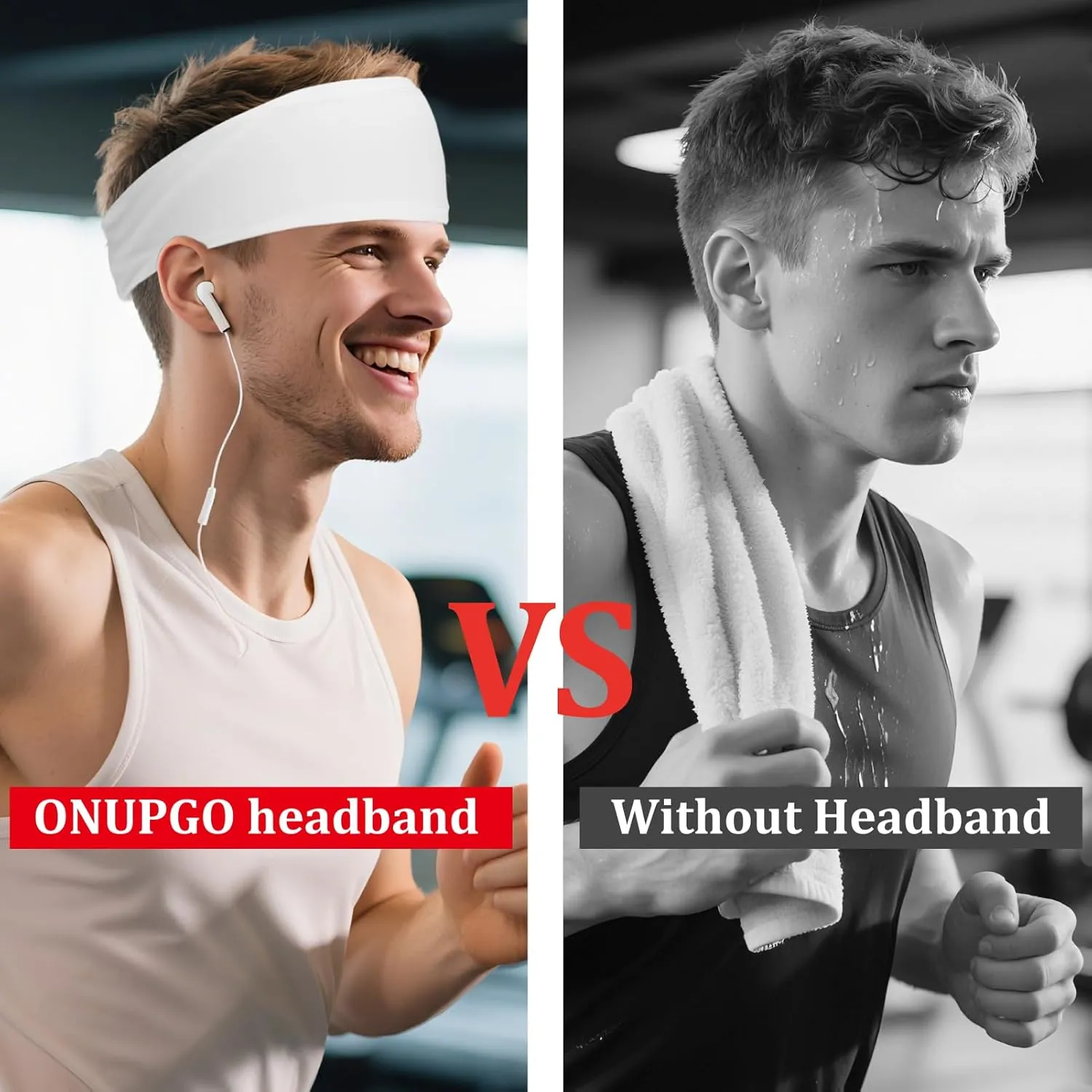 ONUPGO Running Headbands for Men and Women - Unisex Sports Sweat Bands, Mens Sweatband for Running, Cycling, Football, Yoga, Hairband and Bike Helmet Friendly