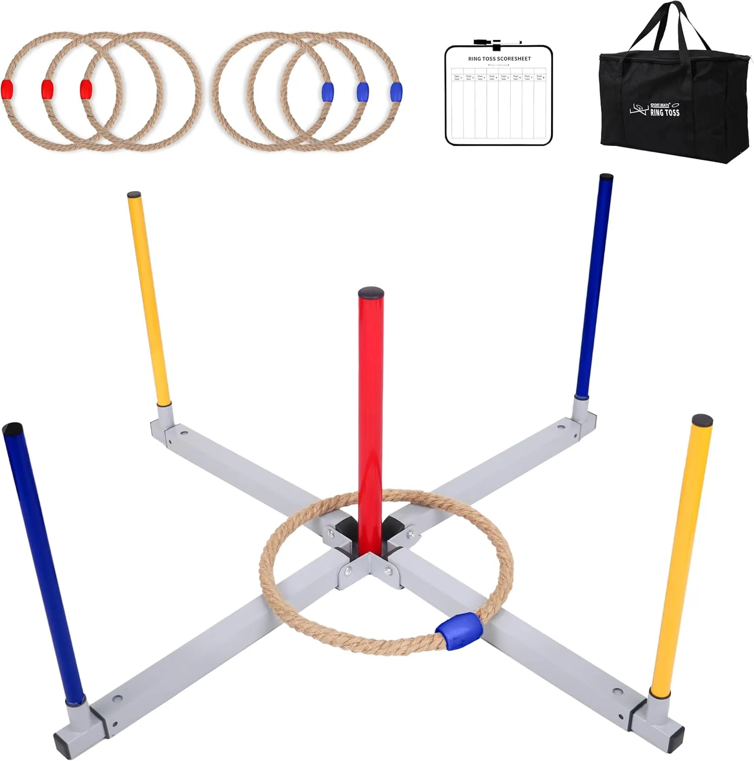 Outdoor Games Giant Ring Toss Games Oversized Instant Set-up Includes 6 Giant Rings, 5 Extra Games, Carrying Case and Scoreboard