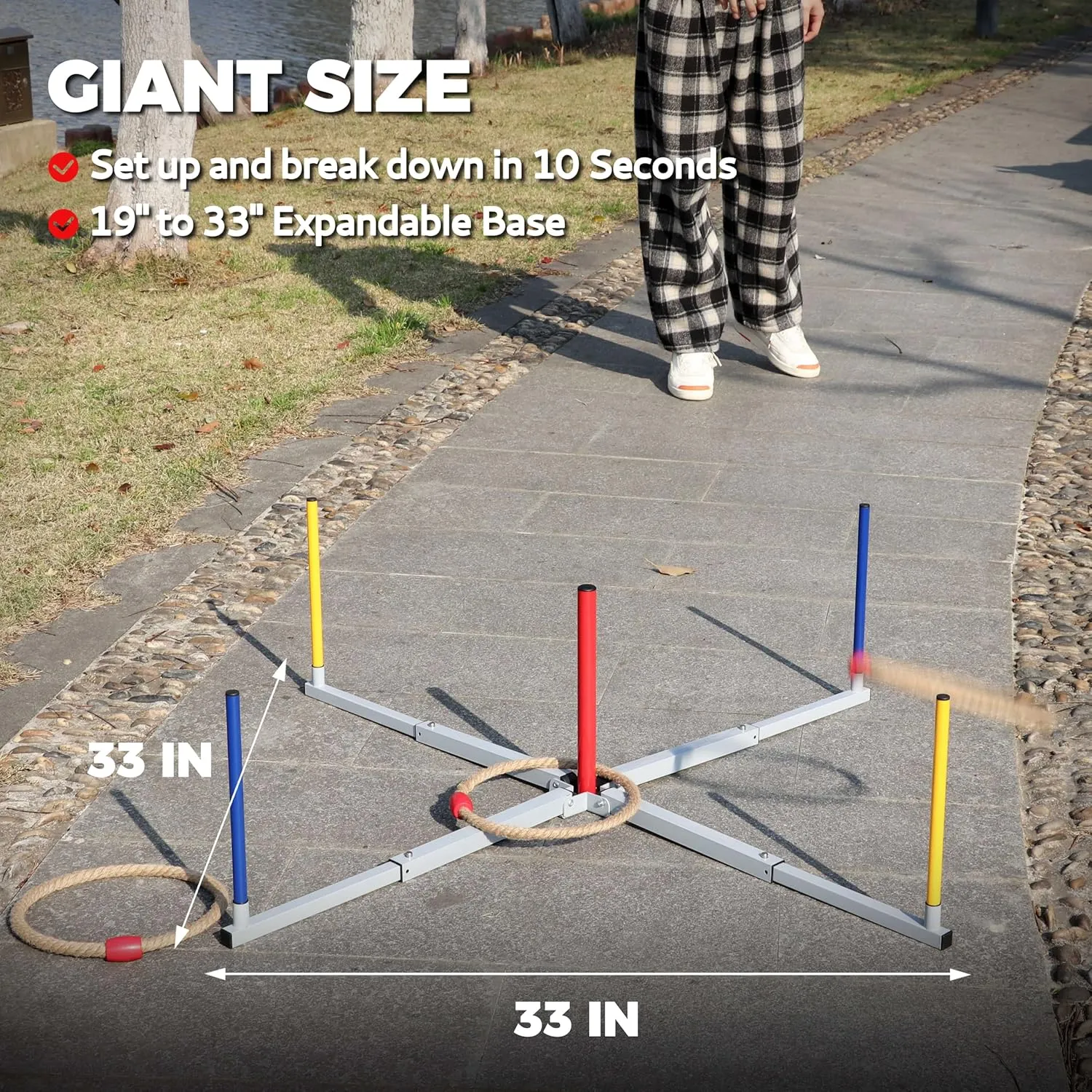Outdoor Games Giant Ring Toss Games Oversized Instant Set-up Includes 6 Giant Rings, 5 Extra Games, Carrying Case and Scoreboard
