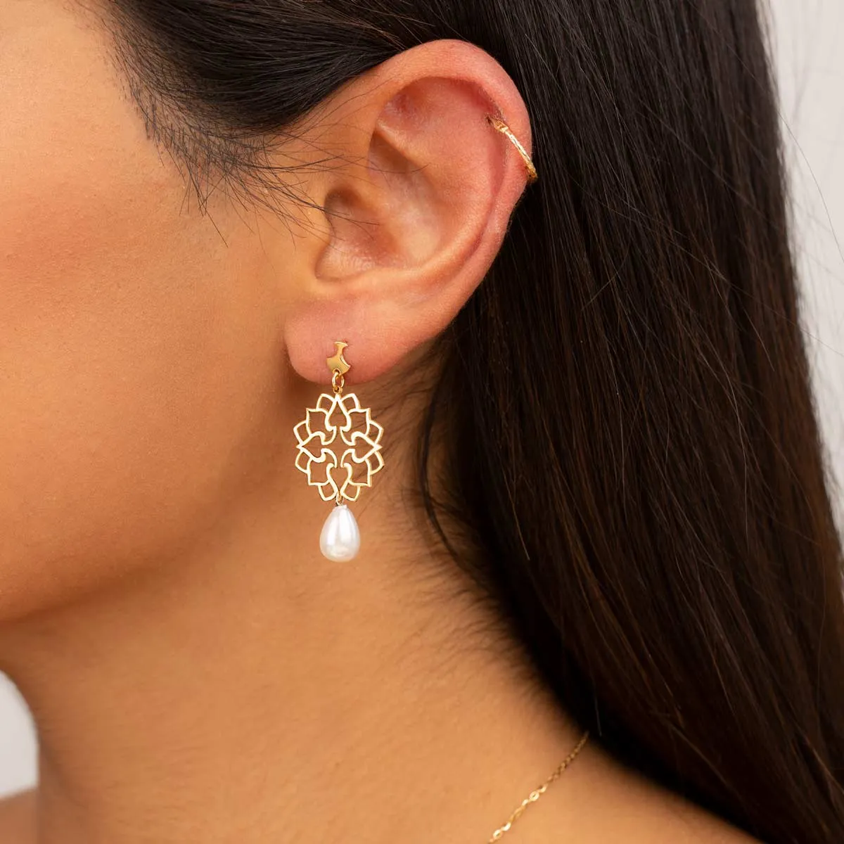 Pearl And Termeh Drop Earrings