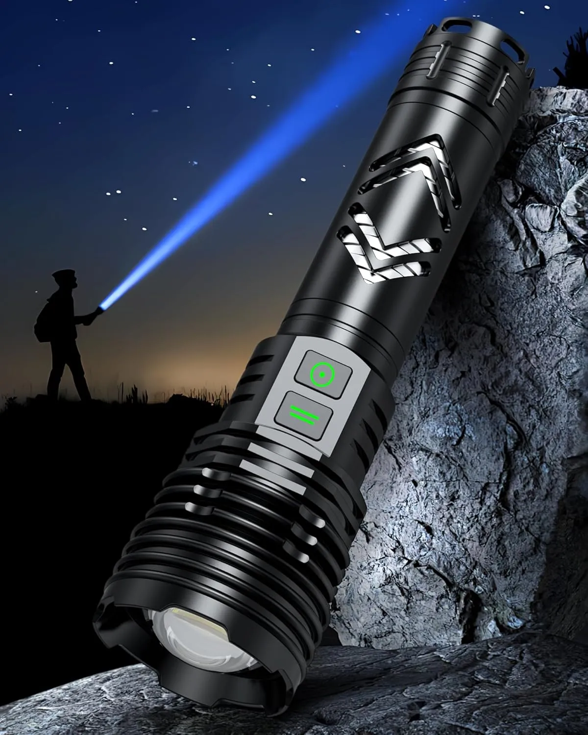 Rechargeable Flashlights 2000 High Lumens - Super Bright LED Flashlight - Waterproof Handheld Flashlights - Zoomable 6 Modes for Emergencies Camping, Hiking, Outdoor Adventures - EDC Flashlight