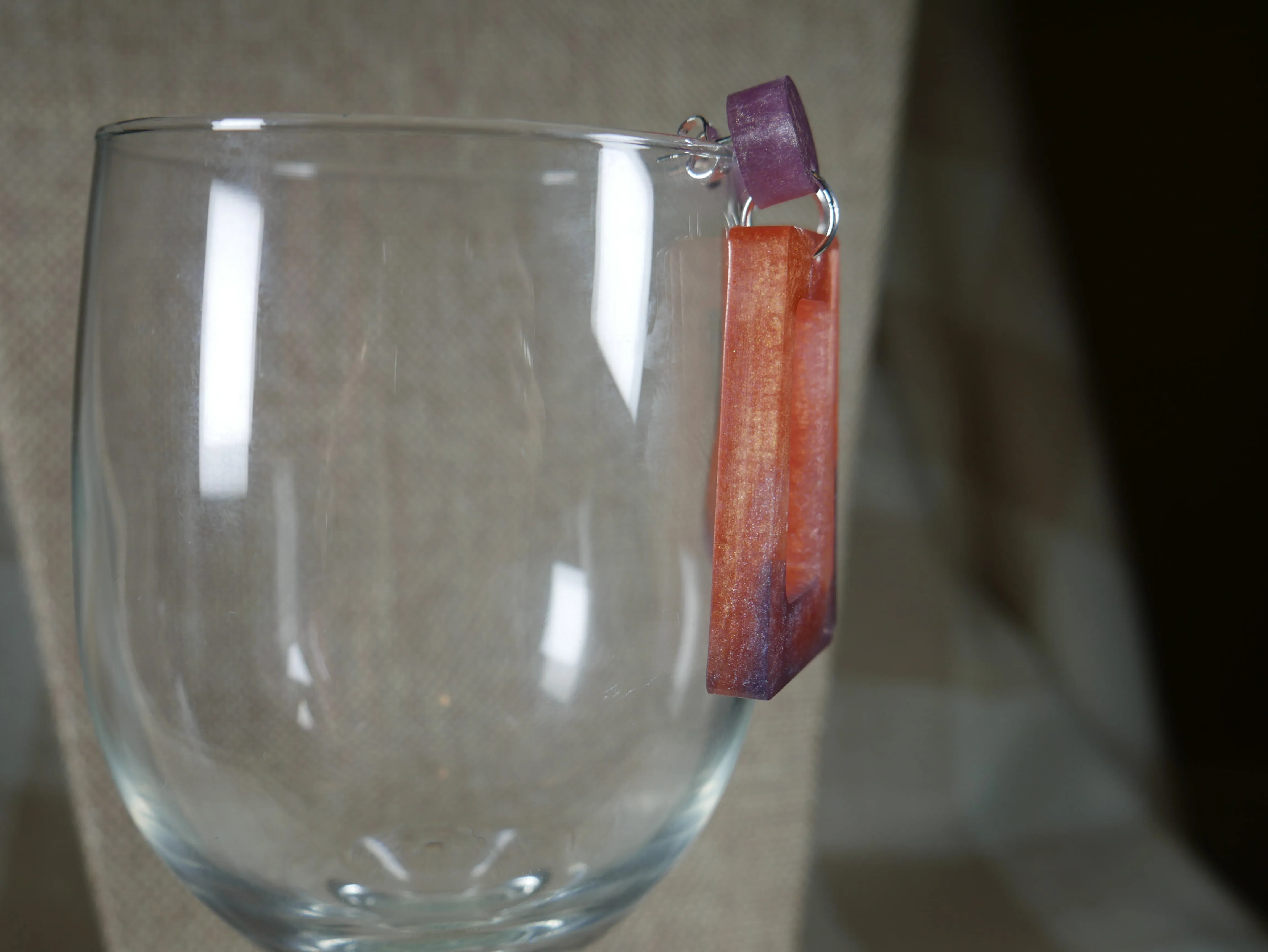 Resin Purple and Pink Rectangular Earrings