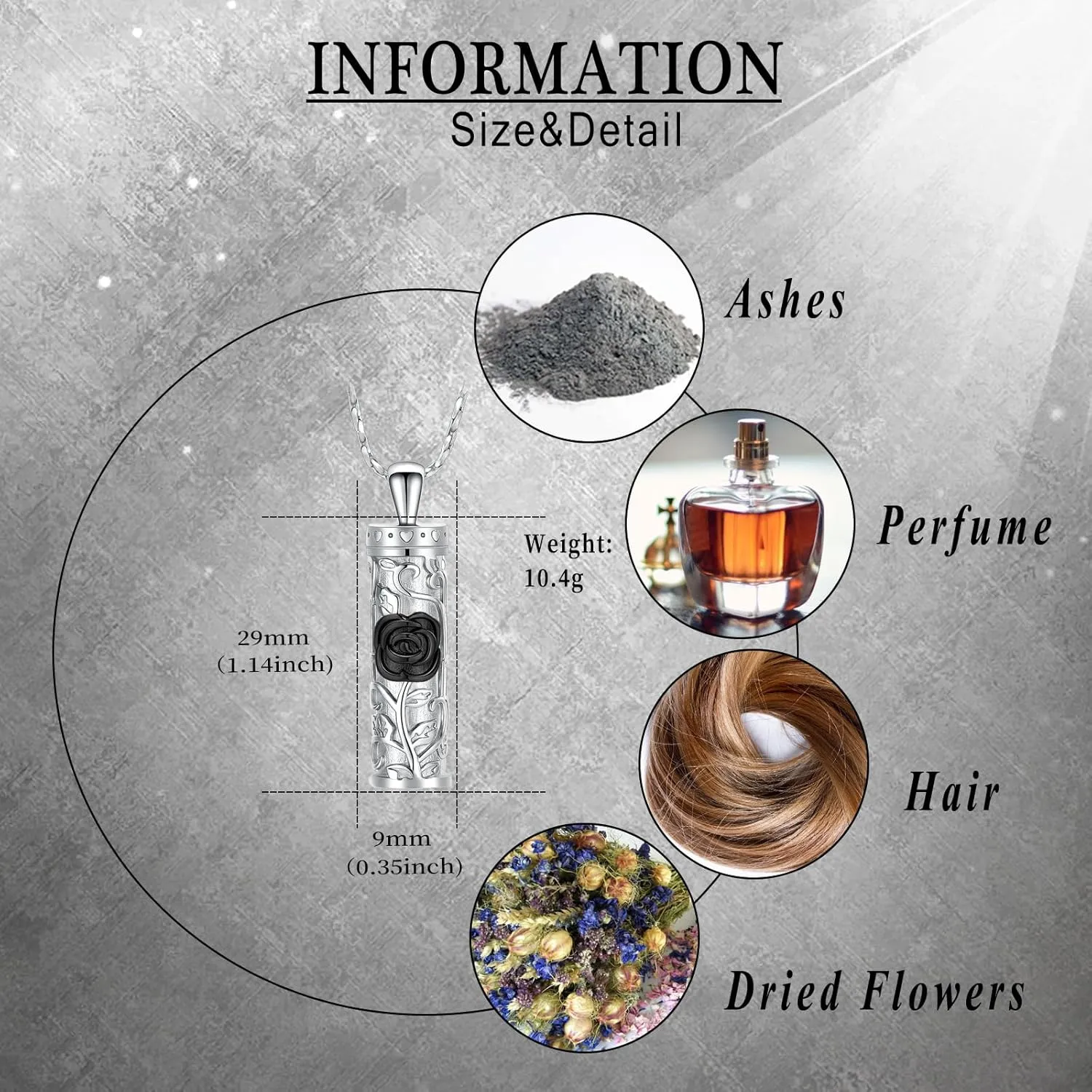 Rose Flower Urn Necklace Cylinder Bar Urn Necklace for Ashes Pendant Necklace Keepsake for Ashes Memory Keepsake Cremation Jewelry for Women Memorial