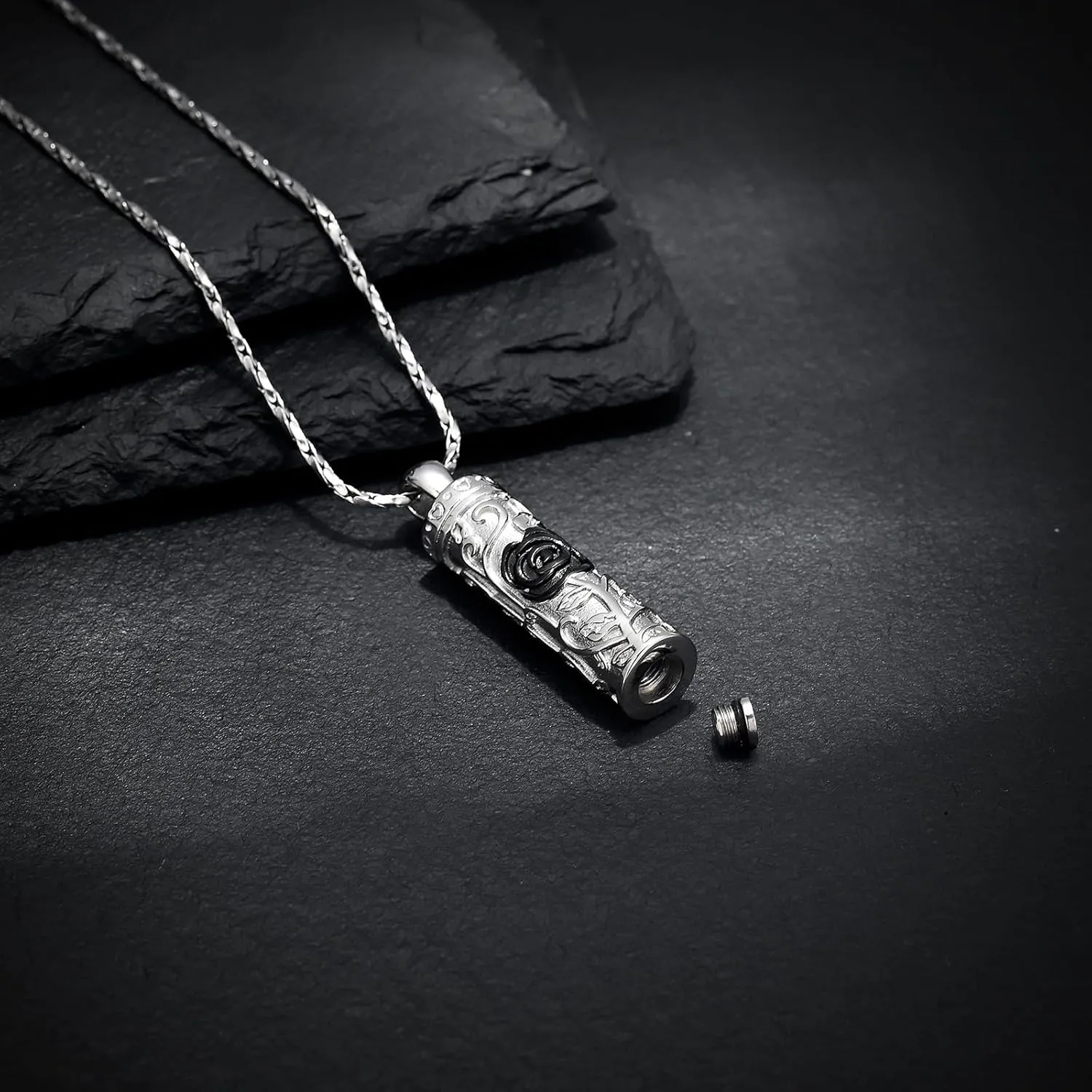 Rose Flower Urn Necklace Cylinder Bar Urn Necklace for Ashes Pendant Necklace Keepsake for Ashes Memory Keepsake Cremation Jewelry for Women Memorial