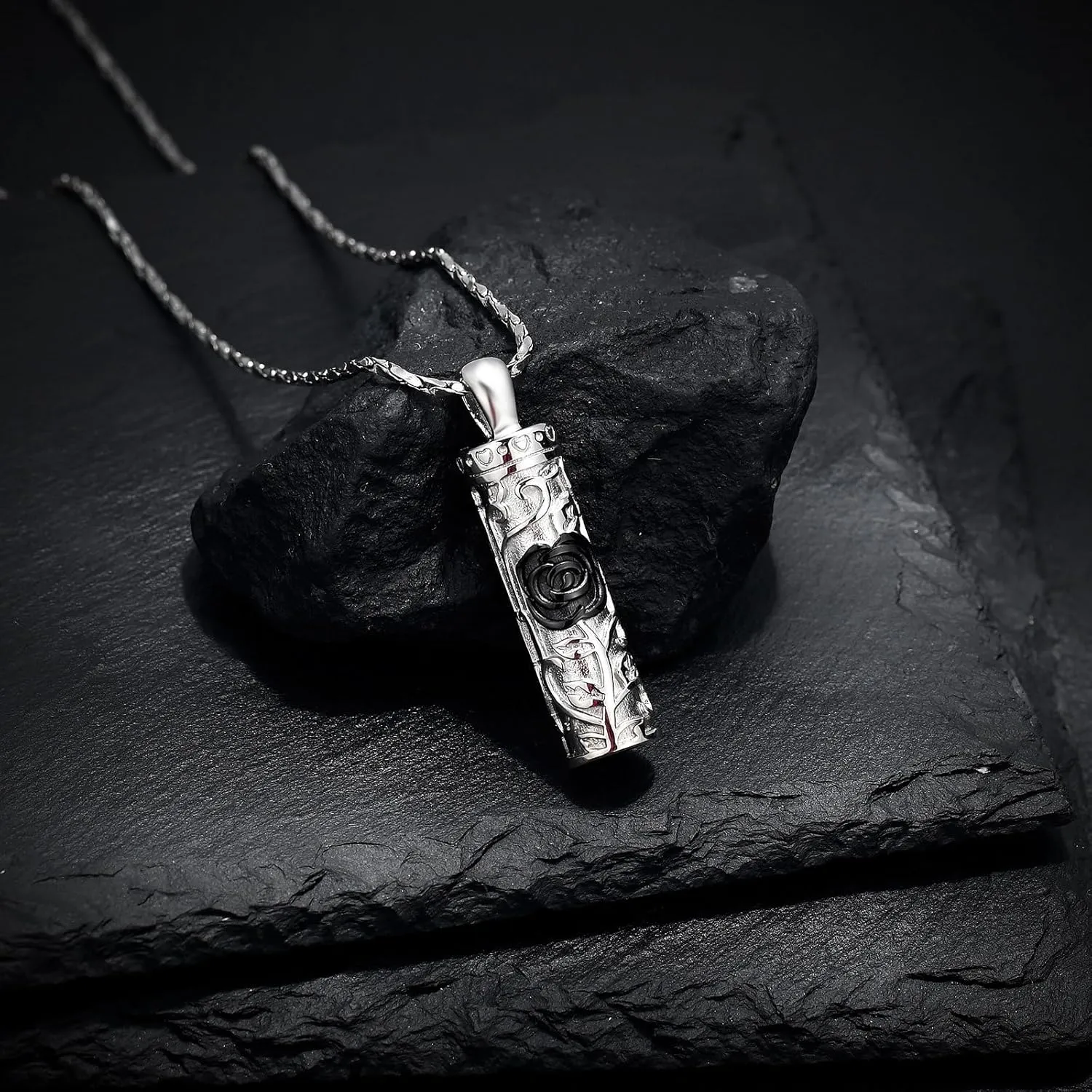 Rose Flower Urn Necklace Cylinder Bar Urn Necklace for Ashes Pendant Necklace Keepsake for Ashes Memory Keepsake Cremation Jewelry for Women Memorial