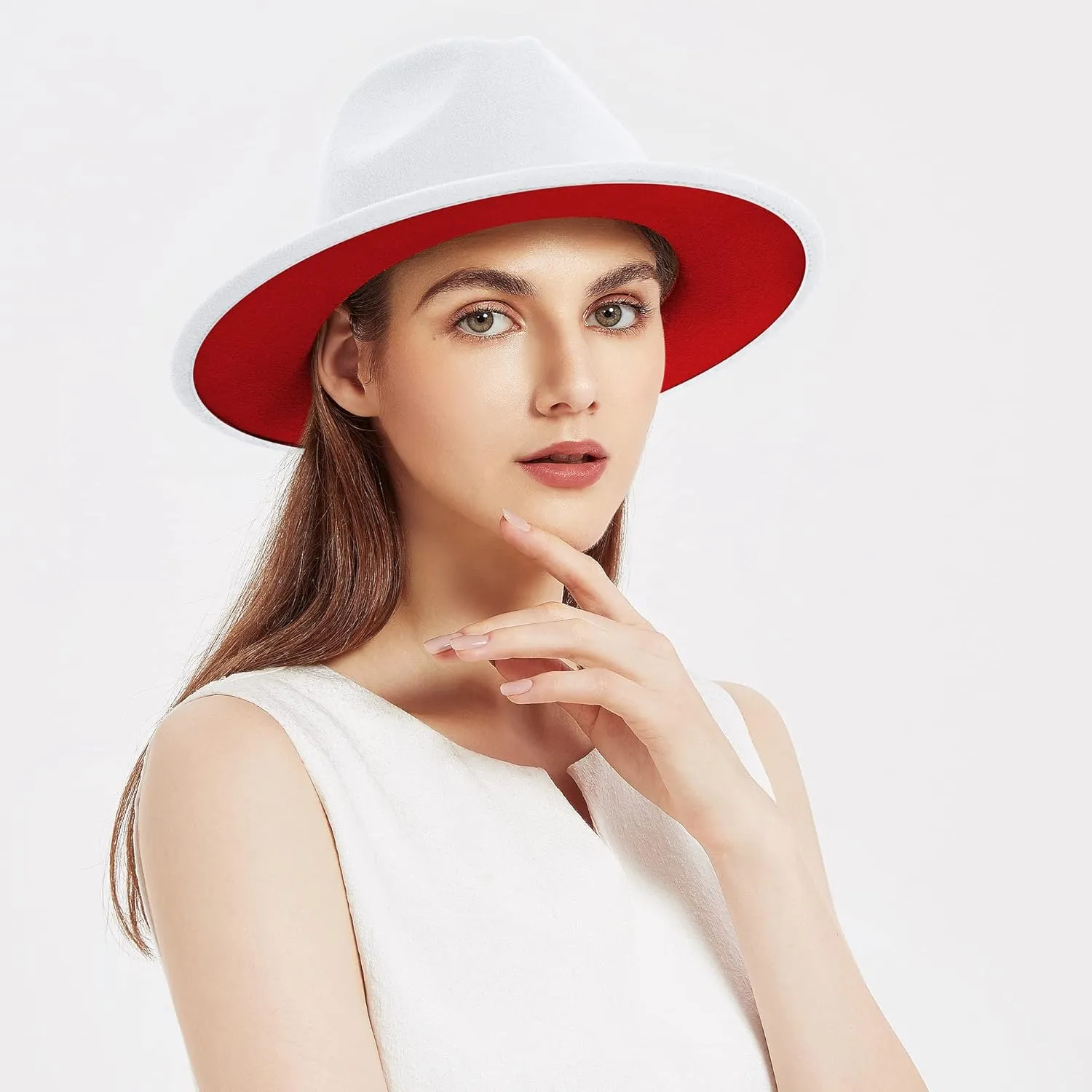 SAJUZEN Wide Brim Fedora Hats for Women Mens Felt Fedora Hats with Belt Buckle