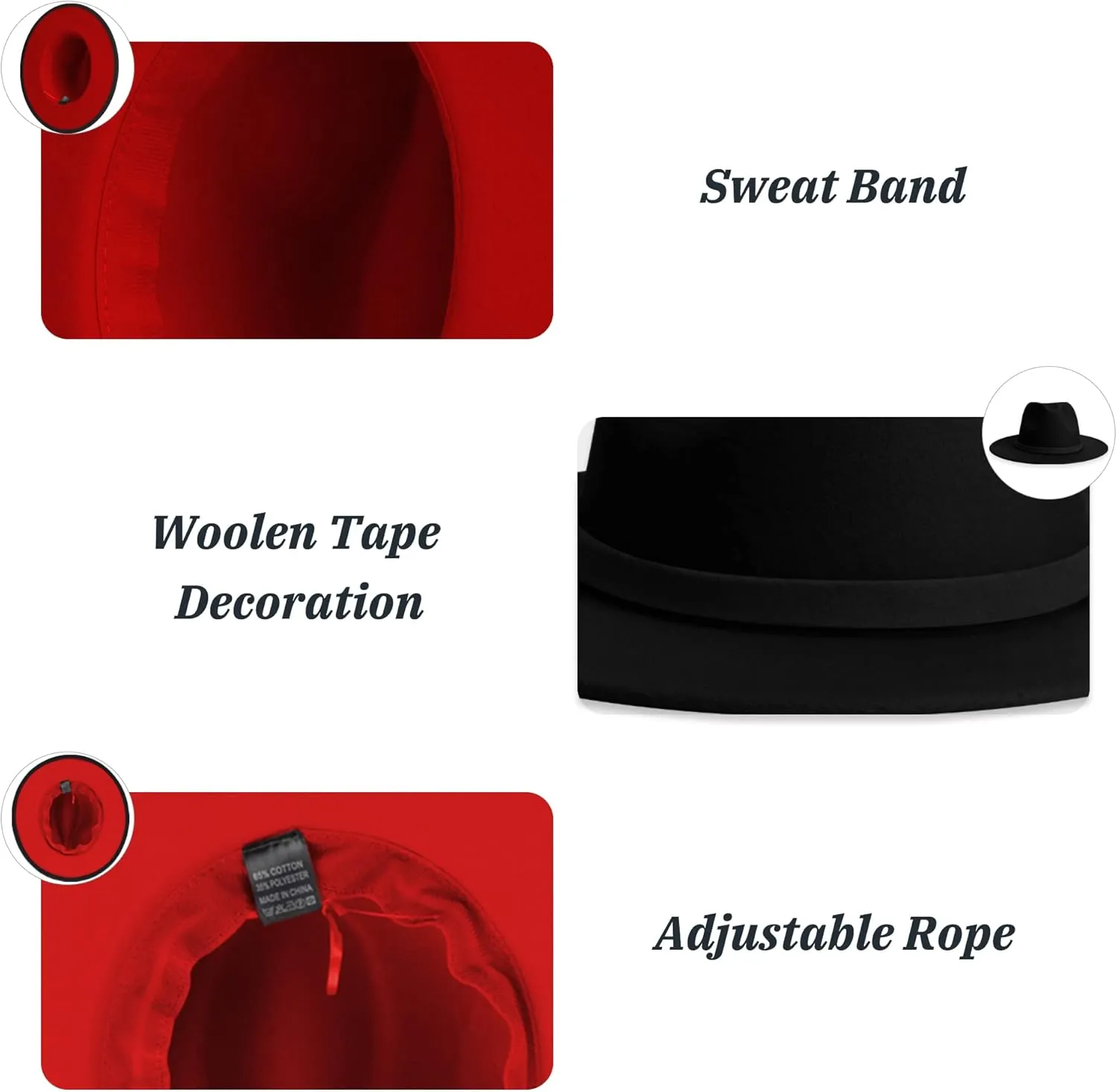 SAJUZEN Wide Brim Fedora Hats for Women Mens Felt Fedora Hats with Belt Buckle