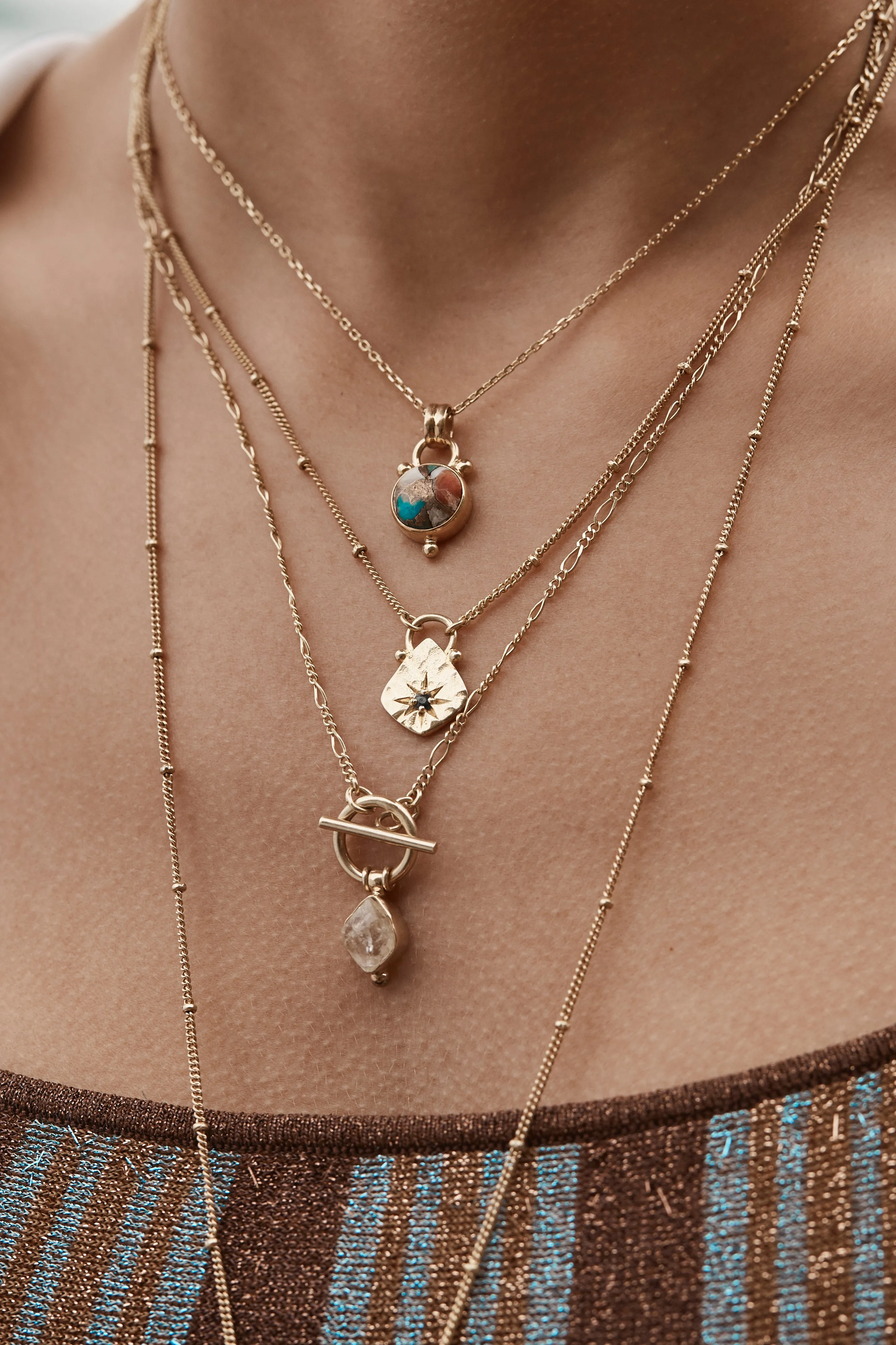 Sapphire Star Hammered Gold Necklace