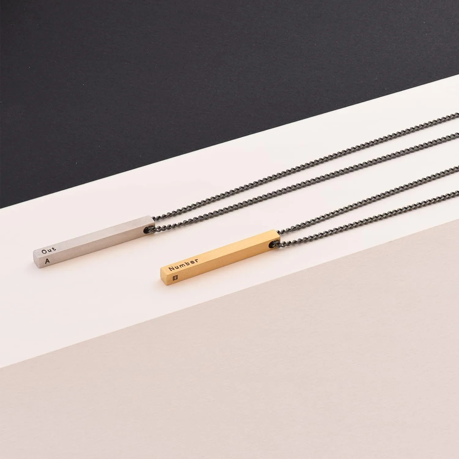 Sett&Co - Personalized 3D Vertical Bar Necklace With Custom Inscriptions in Sterling Silver 0.925, 18K Gold Plating - Panzer Chain - Custom Engraved Jewelry For Him, Men - Dainty Gift For Father's Day, Valentine's Day, Christmas