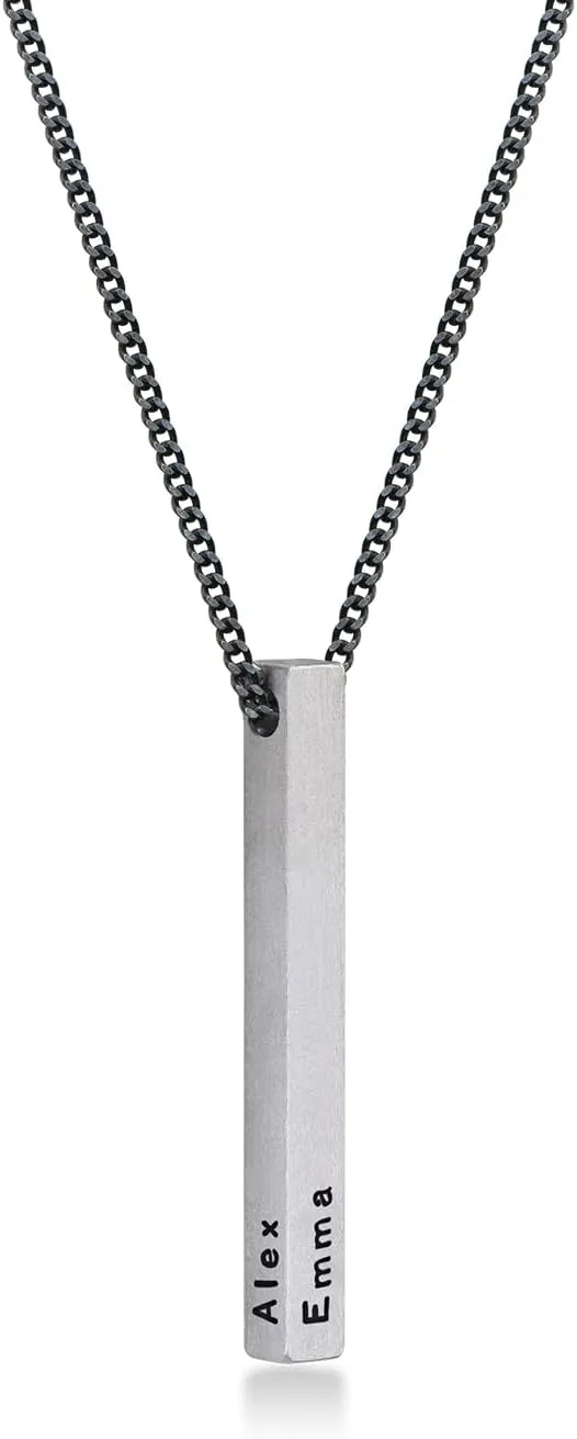 Sett&Co - Personalized 3D Vertical Bar Necklace With Custom Inscriptions in Sterling Silver 0.925, 18K Gold Plating - Panzer Chain - Custom Engraved Jewelry For Him, Men - Dainty Gift For Father's Day, Valentine's Day, Christmas