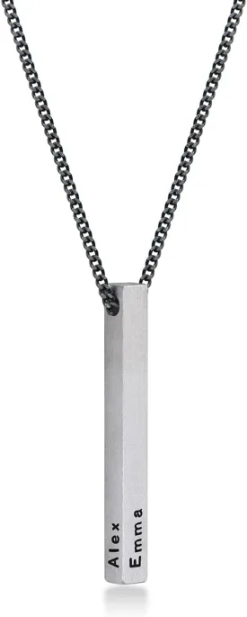 Sett&Co - Personalized 3D Vertical Bar Necklace With Custom Inscriptions in Sterling Silver 0.925, 18K Gold Plating - Panzer Chain - Custom Engraved Jewelry For Him, Men - Dainty Gift For Father's Day, Valentine's Day, Christmas