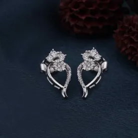 Silver Open Heart Zircon Stud Earrings