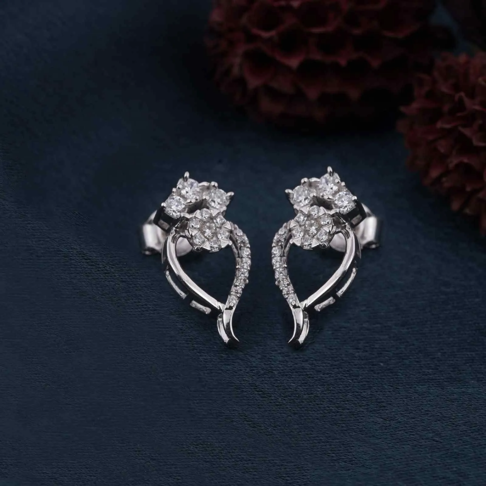 Silver Open Heart Zircon Stud Earrings