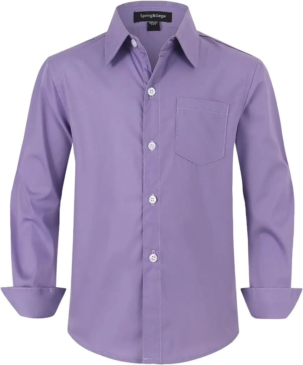 Spring&Gege Boys' Long Sleeve Dress Shirts Formal Uniform Poplin Solid