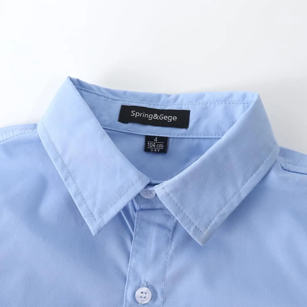 Spring&Gege Boys' Long Sleeve Dress Shirts Formal Uniform Poplin Solid