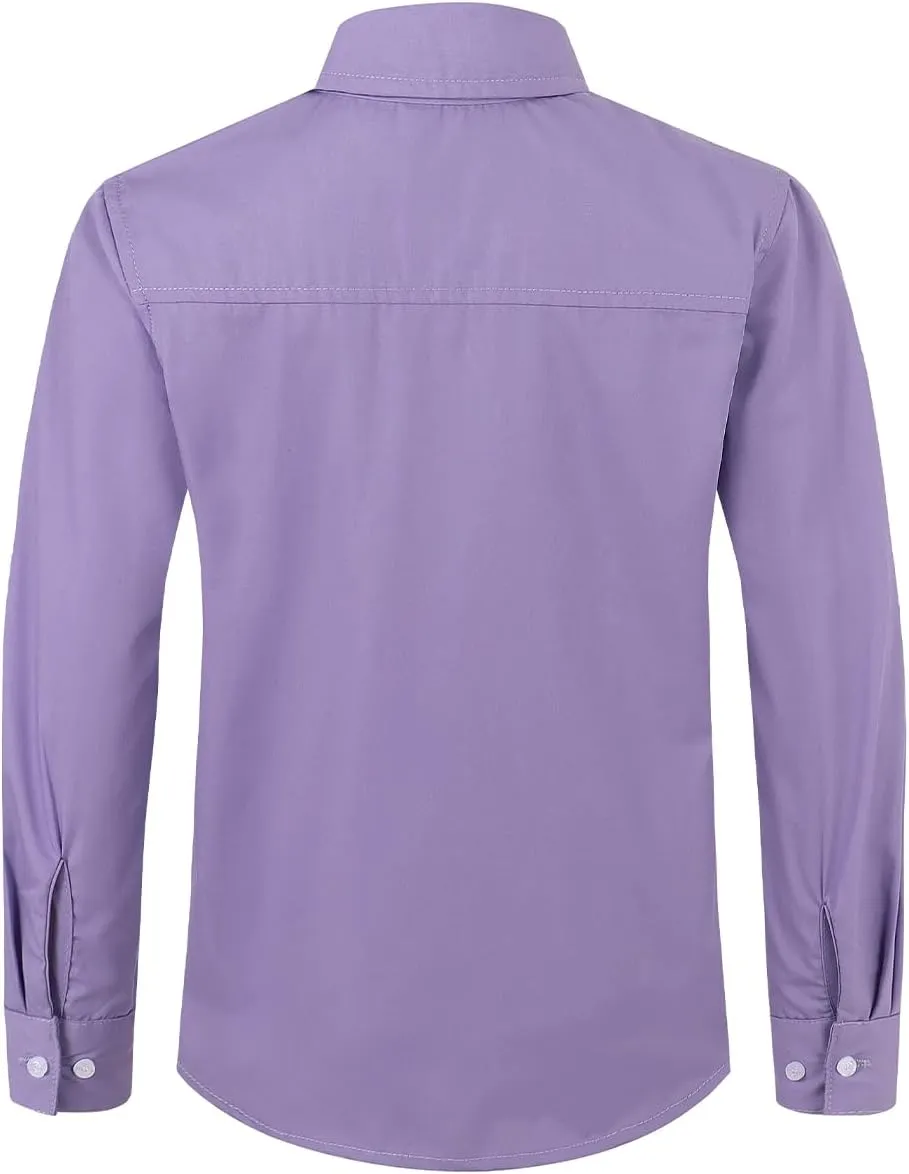 Spring&Gege Boys' Long Sleeve Dress Shirts Formal Uniform Poplin Solid