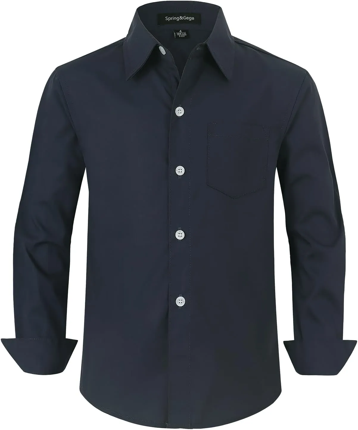 Spring&Gege Boys' Long Sleeve Dress Shirts Formal Uniform Poplin Solid