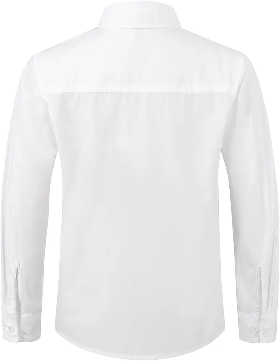 Spring&Gege Boys' Long Sleeve Dress Shirts Formal Uniform Poplin Solid
