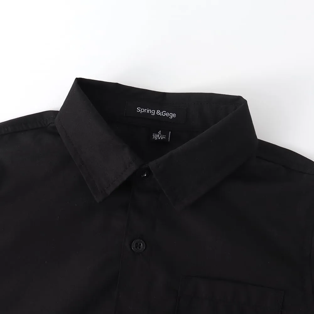 Spring&Gege Boys' Long Sleeve Dress Shirts Formal Uniform Poplin Solid