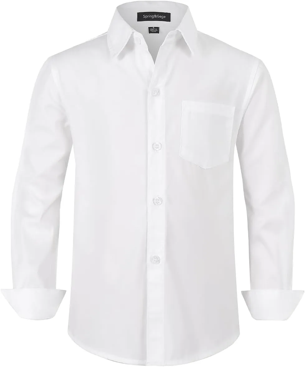 Spring&Gege Boys' Long Sleeve Dress Shirts Formal Uniform Poplin Solid
