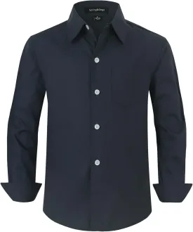 Spring&Gege Boys' Long Sleeve Dress Shirts Formal Uniform Poplin Solid