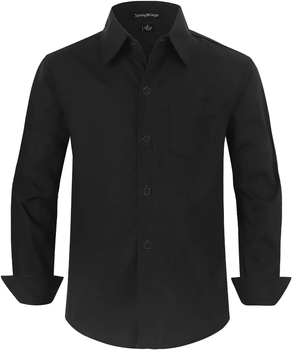 Spring&Gege Boys' Long Sleeve Dress Shirts Formal Uniform Poplin Solid