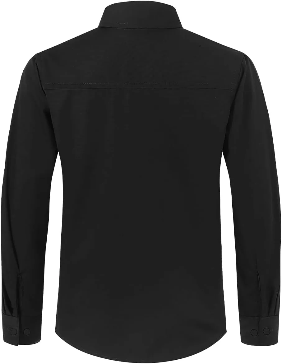 Spring&Gege Boys' Long Sleeve Dress Shirts Formal Uniform Poplin Solid