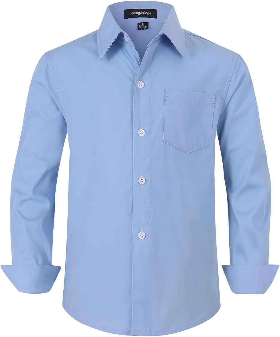 Spring&Gege Boys' Long Sleeve Dress Shirts Formal Uniform Poplin Solid